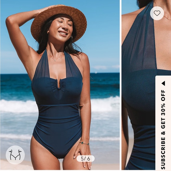 Cupshe Midnight Waves Retro Ruched Tummy Control One-Piece - Picture 1 of 5
